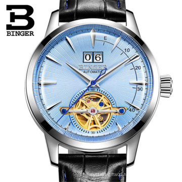 Binger 10009 Business Retro Leather Wristwatch Men Automatic Mechanical Watch Tourbillon Sport Casual Relojes Hombre